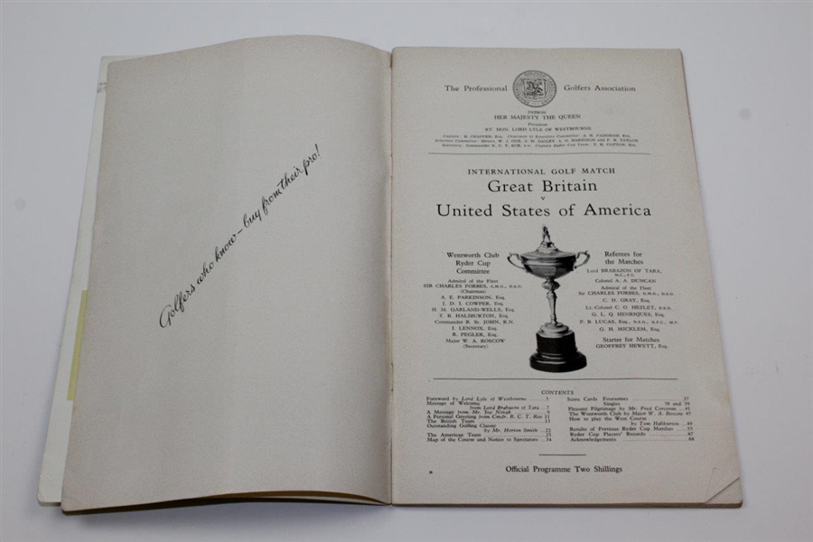 1953 Ryder Cup Matches at Wentworth Program