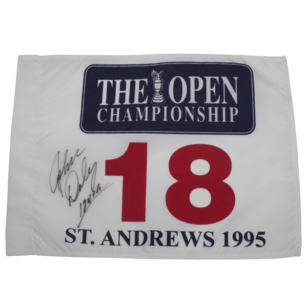 John Daly Signed 1995 The OPEN at St. Andrews White Screen Flag with '124th' JSA ALOA