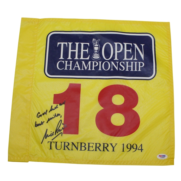 Nick Price Signed 1994 The OPEN at Turnberry Yellow Replica Screen Flag with Inscription PSA/DNA