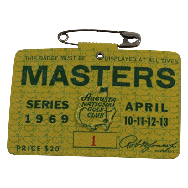 1969 Masters Tournament Series Badge #1 - Rare Number One Badge!