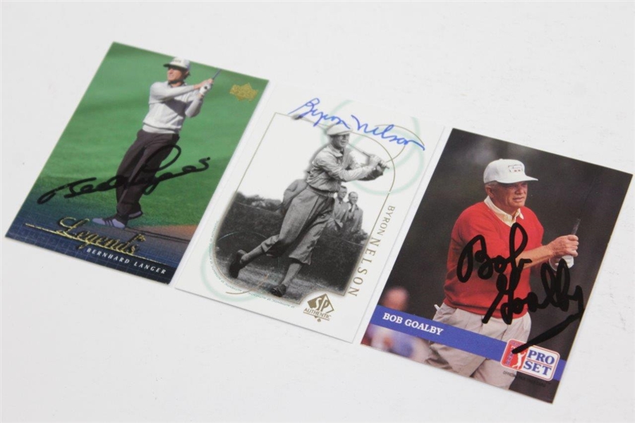 Bernhard Langer, Bob Goalby, & Byron Nelson Signed Golf Cards JSA ALOA