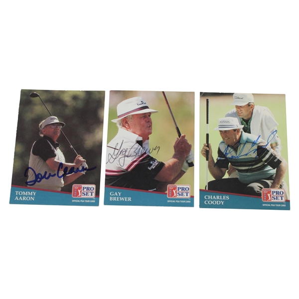 Masters Winners Gay Brewer, Tommy Aaron, & Charles Coody Signed Golf Cards JSA ALOA