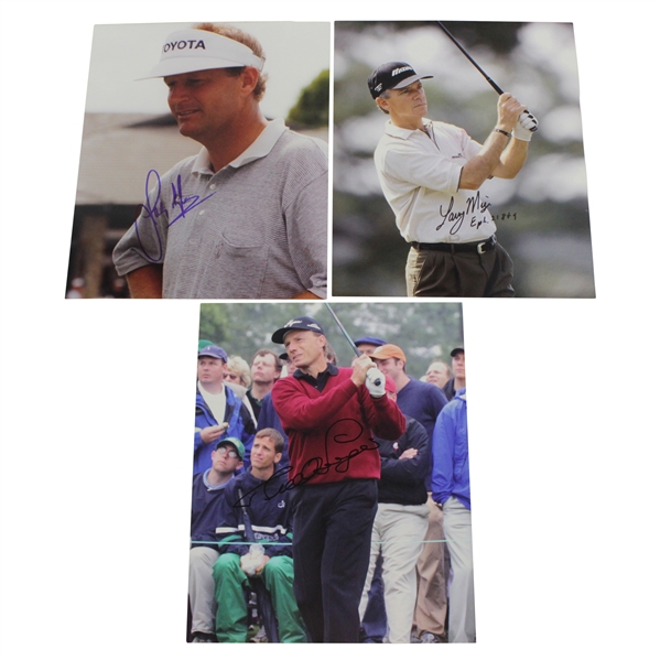 Masters Winners Sandy Lyle, Larry Mize, & Bernhard Langer Signed Golf Photos JSA ALOA