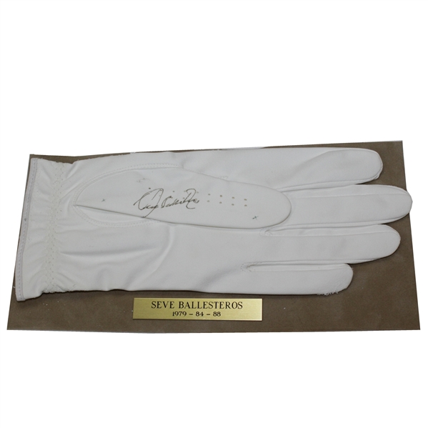 Seve Ballesteros Signed Mounted White LH Golf Glove with Nameplate JSA ALOA