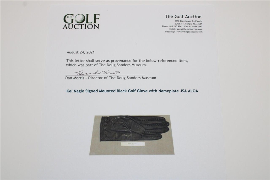 Kel Nagle Signed Mounted Black Golf Glove with Nameplate JSA ALOA