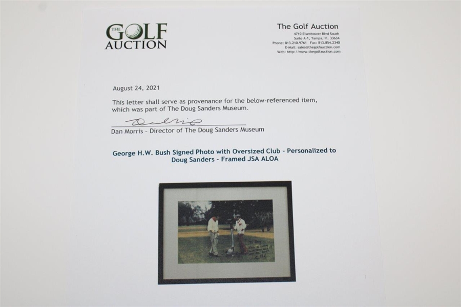 George H.W. Bush Signed Photo with Oversized Club - Personalized to Doug Sanders - Framed JSA ALOA