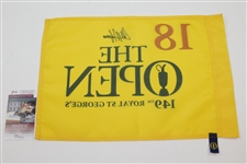 Collin Morikawa Signed The OPEN at Royal St. George's Yellow Screen Flag JSA #WIT719849
