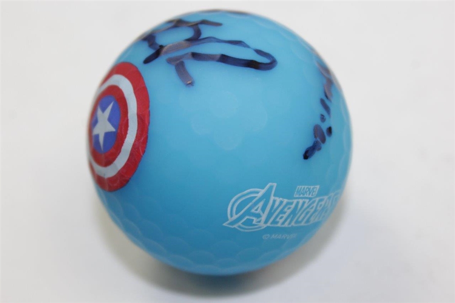 Patrick Reed Signed & Inscribed Blue Captain America Logo Golf Ball JSA #QQ38504 