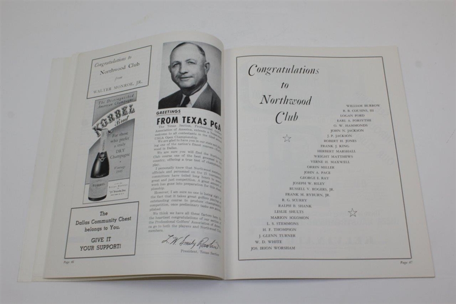1952 US Open at Northwood Club Official Program with Pairing Sheets