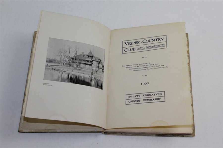 1900 'Vesper Country Club' Club History Book - Lowell, Mass. - Stains to Cover