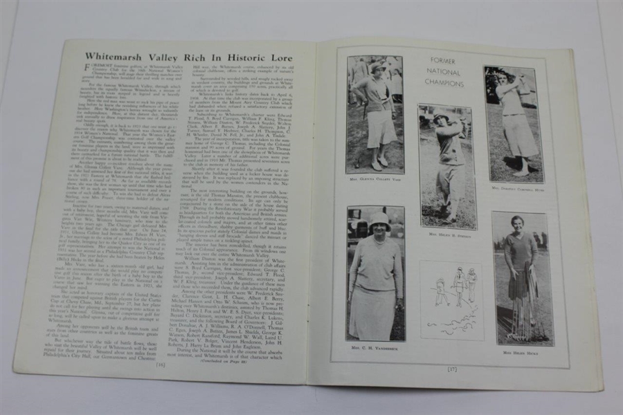 1934 National Women's US Amateur Championship at Whitemarsh Valley CC Official Program