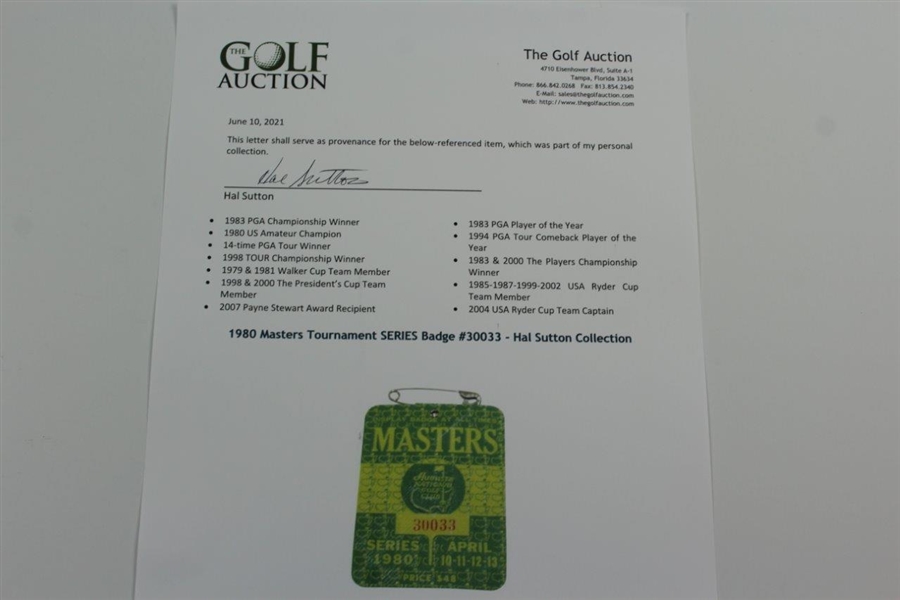 1980 Masters Tournament SERIES Badge #30033 - Hal Sutton Collection