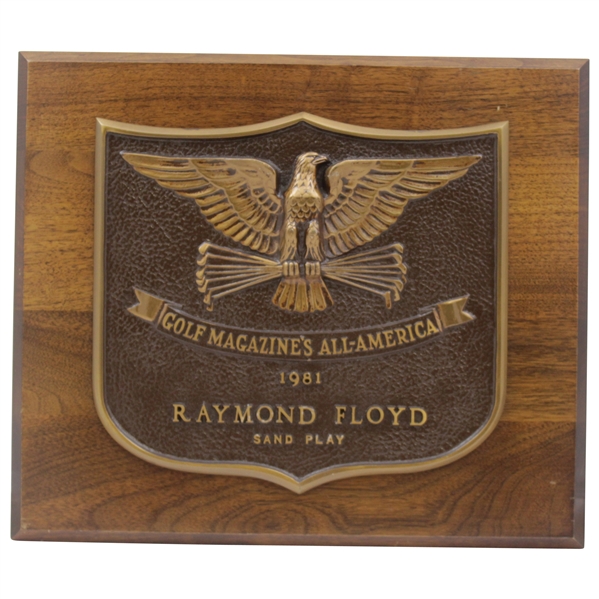 Ray Floyds 1981 Golf Magazines All-America Sand Play Award Winner Plaque