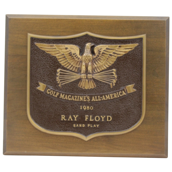 Ray Floyds 1980 Golf Magazines All-America Sand Play Award Winner Plaque