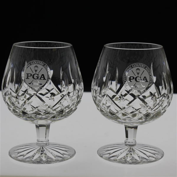 Ray Floyds PGA of America Logo Pair of Cut Glass Snifter Glasses