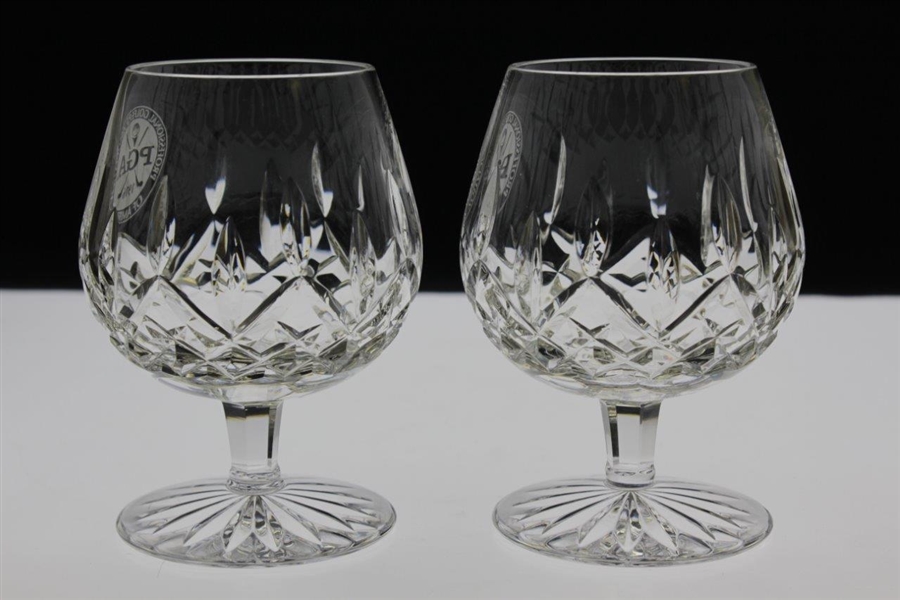 Ray Floyd's PGA of America Logo Pair of Cut Glass Snifter Glasses