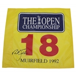 Nick Faldo Signed 1992 The OPEN at Muirfield Yellow Screen Replica Flag JSA ALOA