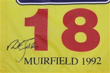 Nick Faldo Signed 1992 The OPEN at Muirfield Yellow Screen Replica Flag JSA ALOA