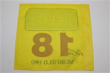 Nick Faldo Signed 1992 The OPEN at Muirfield Yellow Screen Replica Flag JSA ALOA