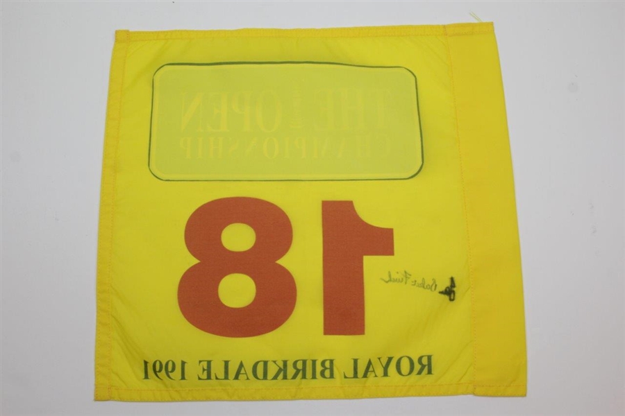 Ian Baker-Finch Signed 1991 The OPEN at Royal Birkdale Yellow Screen Replica Flag JSA ALOA
