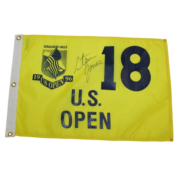 Steve Jones Signed 1996 US Open at Oakland Hills Yellow Screen Flag JSA ALOA