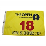 Greg Norman Signed 1993 The OPEN at Royal St. Georges Yellow Replica Screen Flag JSA ALOA