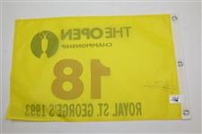 Greg Norman Signed 1993 The OPEN at Royal St. George's Yellow Replica Screen Flag JSA ALOA