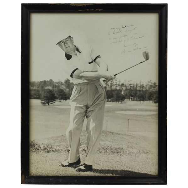Byron Nelson Signed 16x20 to Harold Sargent with Inscription - Framed JSA ALOA
