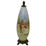 Antique Pottery Bullet Shaped Golf Themed J. Ferreri Hand Painted Lamp/Vase