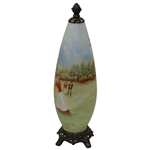 Antique Pottery Bullet Shaped Golf Themed J. Ferreri Hand Painted Lamp/Vase