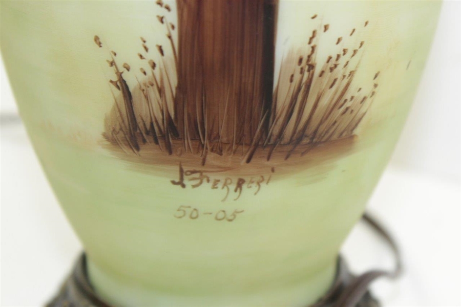 Antique Pottery Bullet Shaped Golf Themed J. Ferreri Hand Painted Lamp/Vase