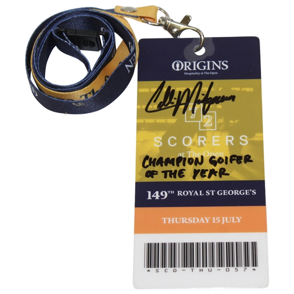Collin Morikawa Signed & Inscribed 2021 OPEN Championship Thursday Badge JSA #WIT687589