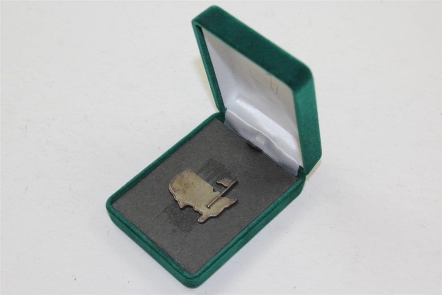 Augusta National Golf Club Vintage Sterling Silver Pin Back Badge In Original Clam Shell Case And Logo Box