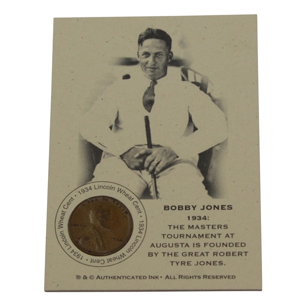 Bobby Jones 1934 Masters Founding Authenticated Ink Penny Card