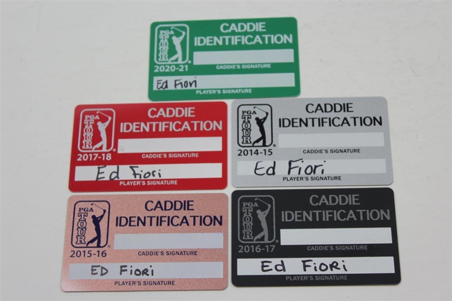 Group of Ed Fiori's PGA Tour Season Access Badges with Caddie Identification Cards