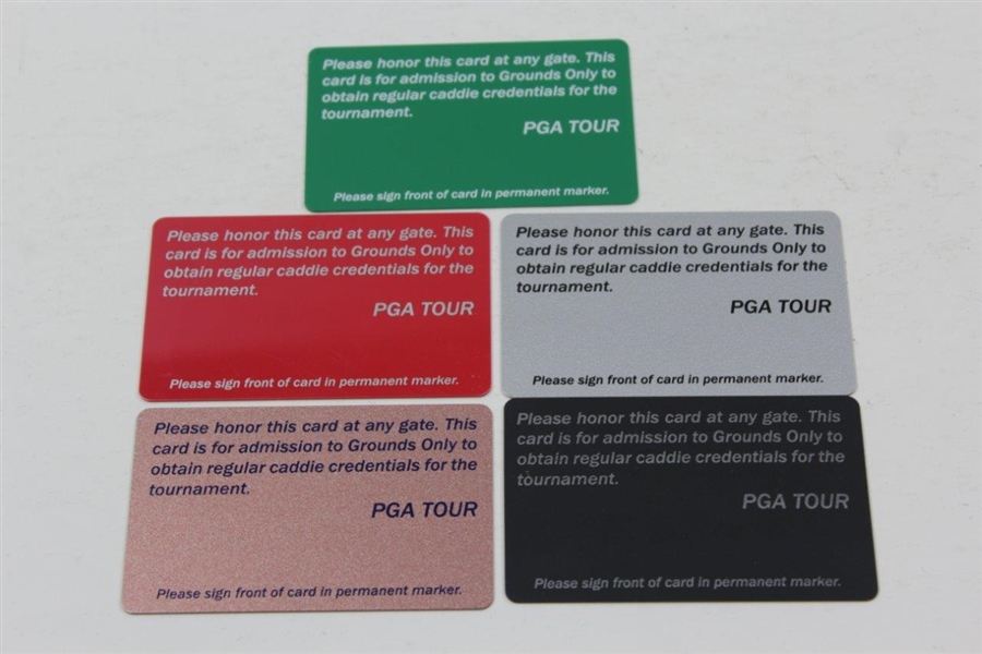 Group of Ed Fiori's PGA Tour Season Access Badges with Caddie Identification Cards