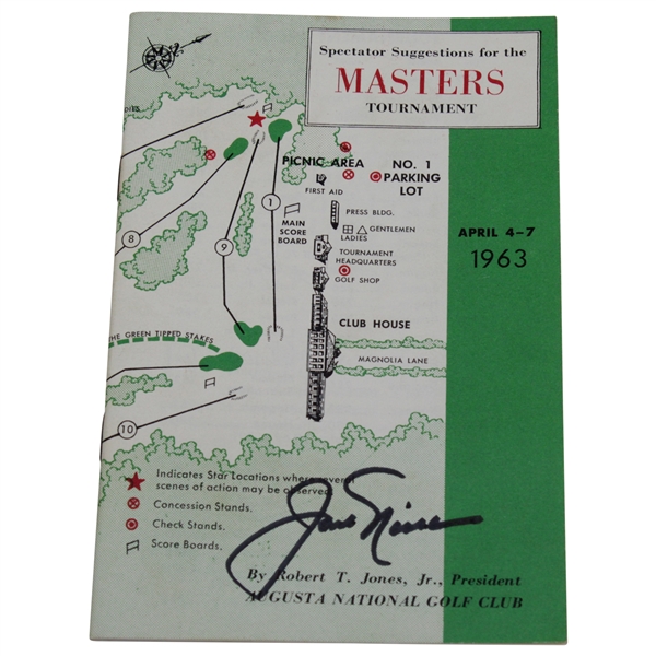 Jack Nicklaus Signed 1963 Masters Tournament Spectator Guide JSA ALOA