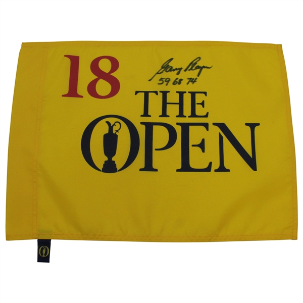 Gary Player Signed The OPEN Yellow 18 Screen Flag with Years Won Notation JSA ALOA