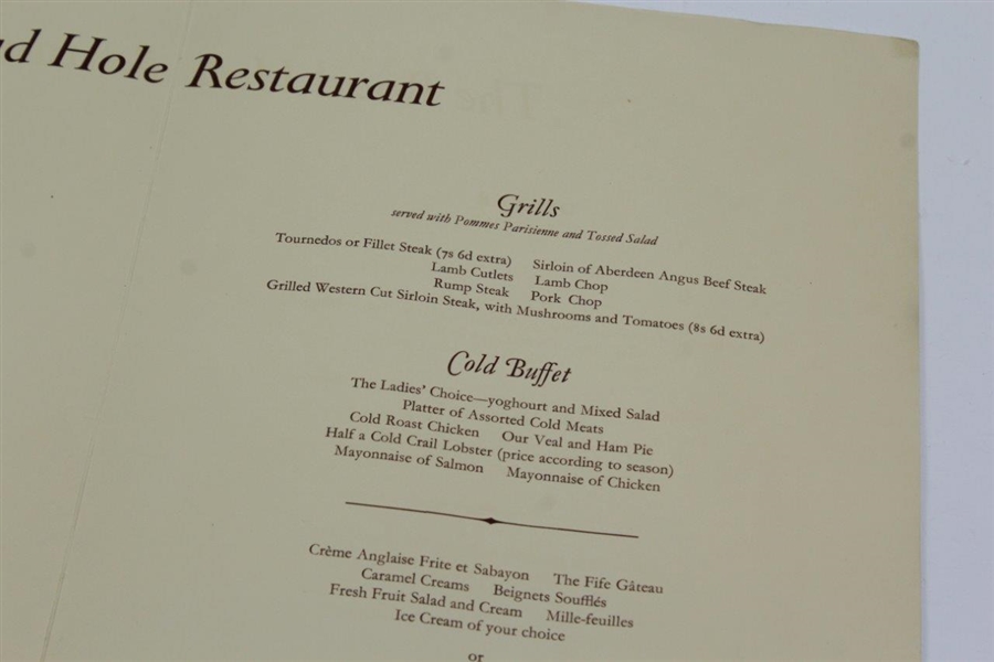 Circa 1960's The Old Course Hotel 'The Road Hole' Restaurant Menu