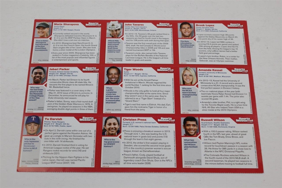 Tiger Woods with others Sports Illustrated for Kids Uncut Card Sheet