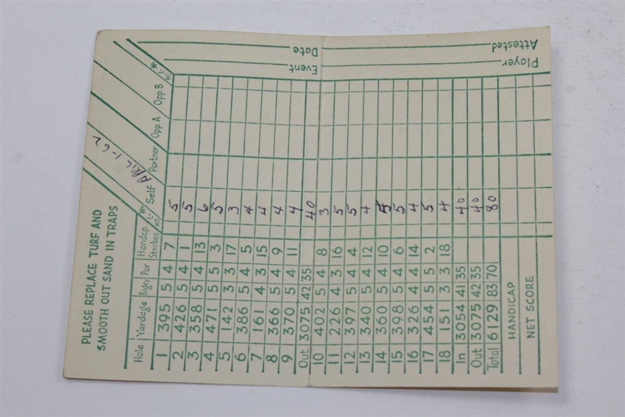 Vintage Pinehurst Country Club Course No. 1 Score Card - Used 4/1/1962