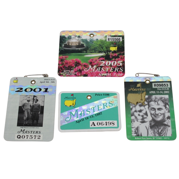 1997, 2001, 2002, & 2005 Masters SERIES Badges - First Four Tiger Masters Wins!
