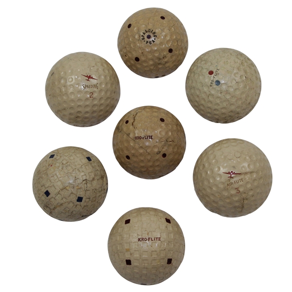 Group of Seven (7) Spalding Kro-Flite Mesh & Dimple Pattern Logo Golf Balls