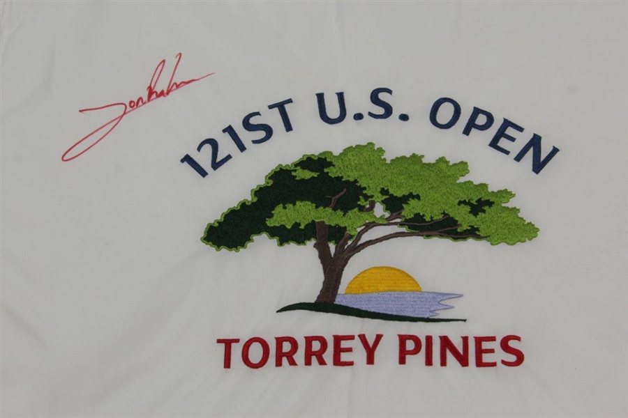Jon Rahm Signed 2021 US Open at Torrey Pines Embroidered Flag BECKETT #BB88051