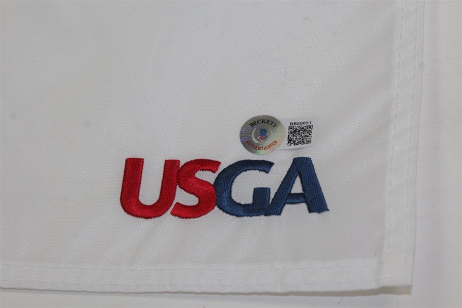 Jon Rahm Signed 2021 US Open at Torrey Pines Embroidered Flag BECKETT #BB88051