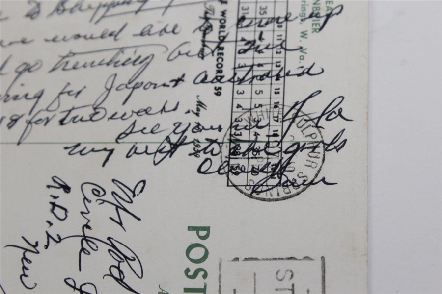 Sam Snead Signed Handwritten 'The Greenbrier' Postcard with His Image to Rod Munday JSA ALOA