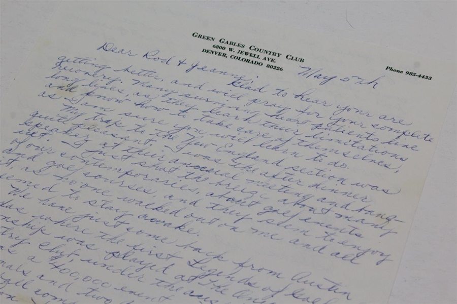 Paul Runyan Signed Handwritten Letter on Green Gables CC Letterhead with Envelope JSA ALOA