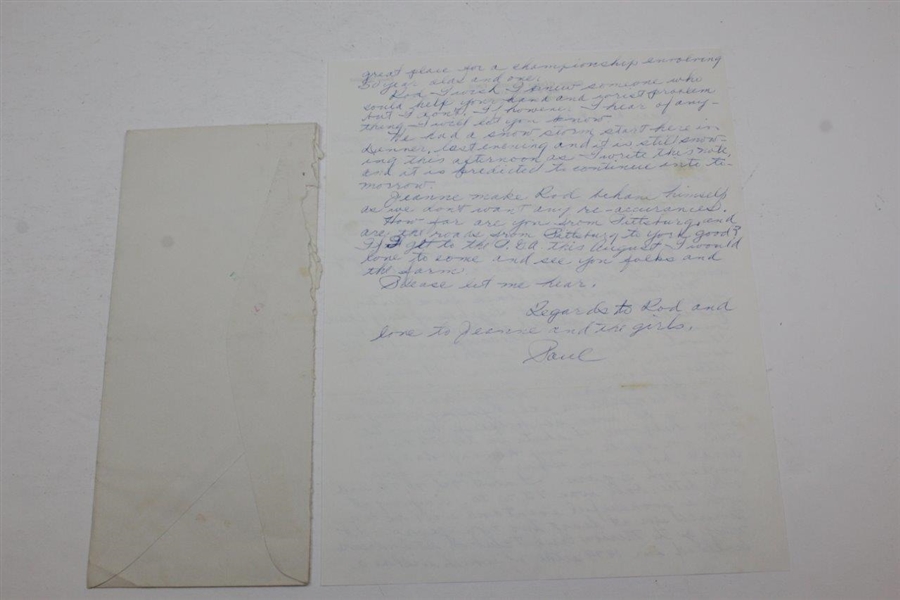 Paul Runyan Signed Handwritten Letter on Green Gables CC Letterhead with Envelope JSA ALOA