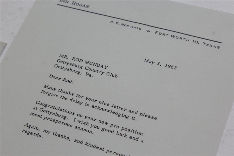 Ben Hogan Signed Typed 1962 Letter on Personal Letterhead with Envelope JSA ALOA