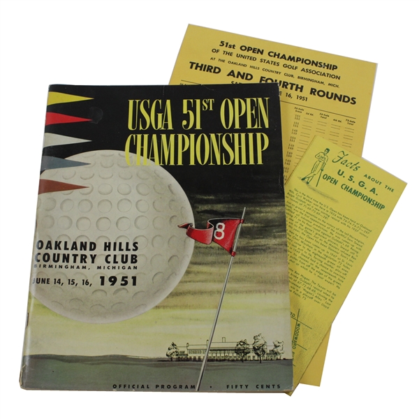 1951 US Open at Oakland Hills Official Program with Pairing Sheets & Pamphlet